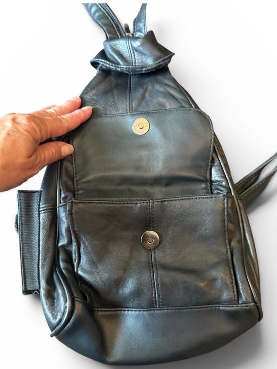 Vintage Black Leather Sling Backpack Crossbody Convertible Mini Backpack Travel main image 6